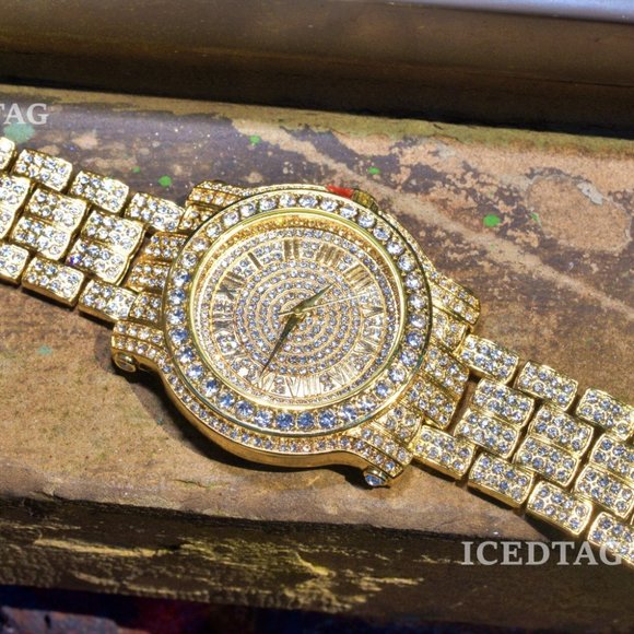 14 Gold PT CZ Iced Out Watch - Picture 2 of 3